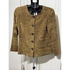 First Option Petite Brown Tweed Button Blazer Jacket